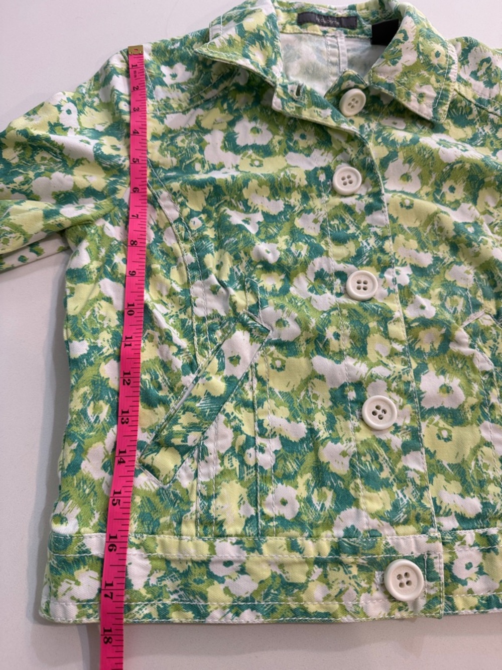 Liz Claiborne Green and White Floral Cotton-Blend Jacket | Size 4 - Picture 10 of 10